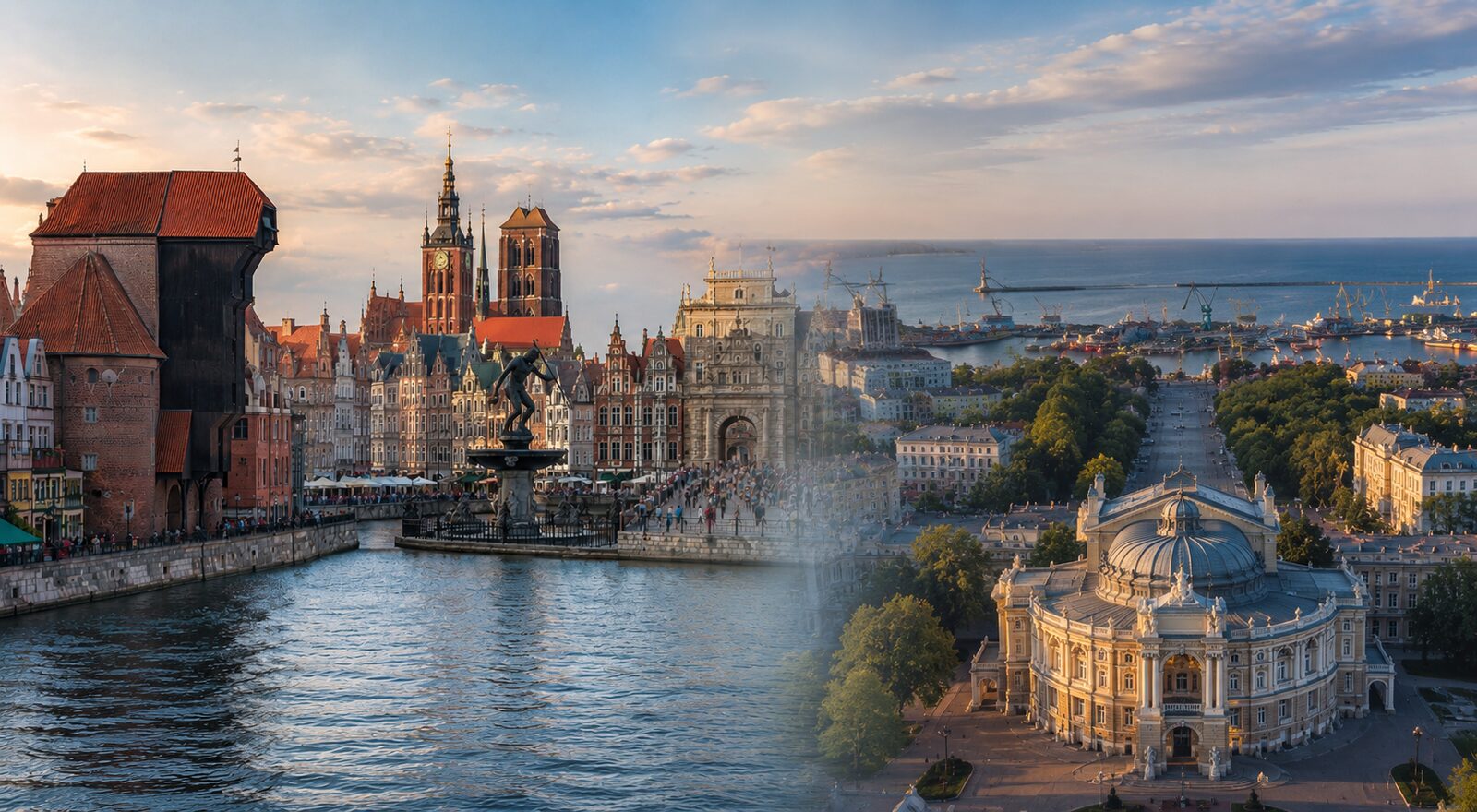 Panorama Gdańska i Odessy — miasta partnerskie